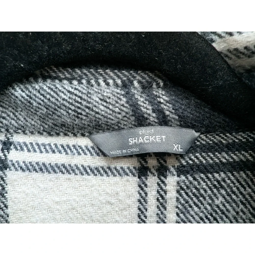 Members Mark Shacket Women's XL Chest Side Pockets Black White Plaid Button-Down